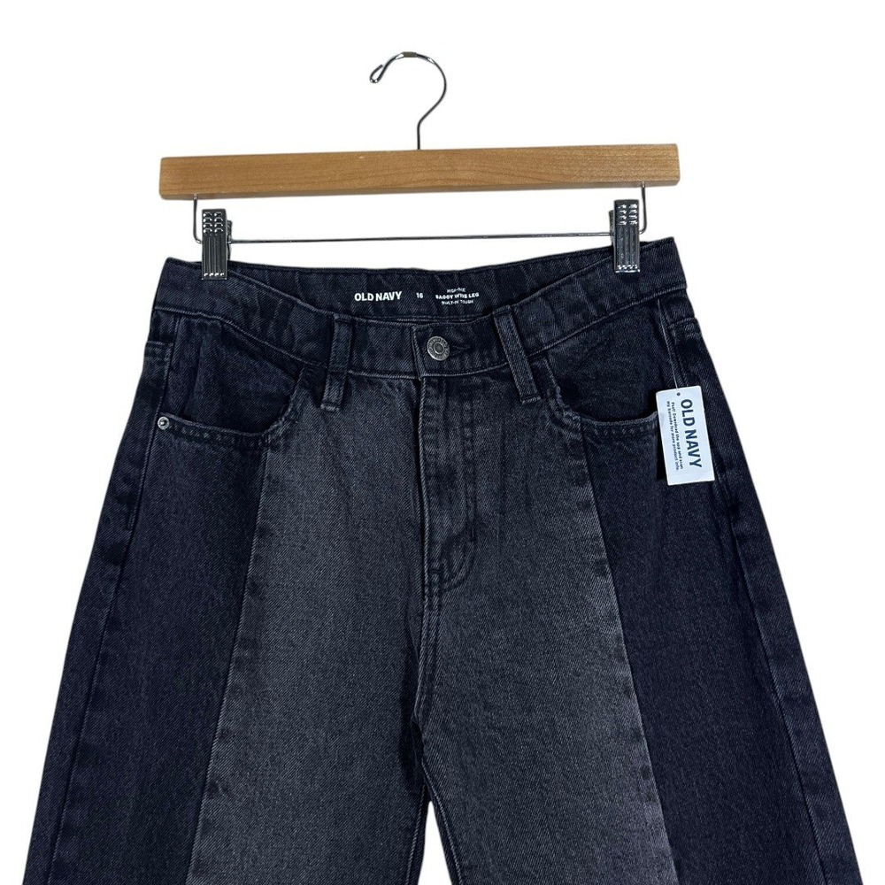 NWT Old Navy Baggy Wide Leg Two-Tone Jeans Black Skater Contrast Panels Size 16 - Picture 2 of 6